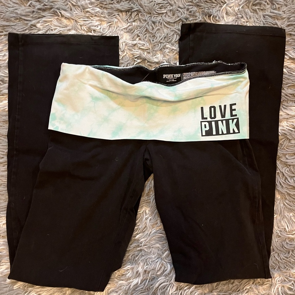 Pink Victoria's Secret Flare Fold over Yoga Leggings